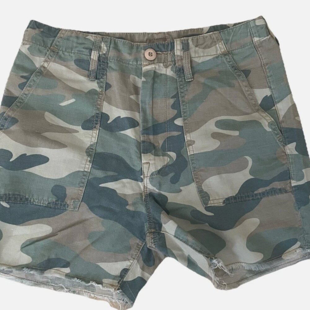 MOTHER Women's Camo Shaker Chop Green Linen Blend Shorts Size 26